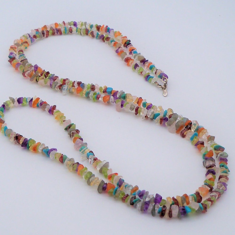 Sterling 48" Multi-Gemstone Chip Necklace